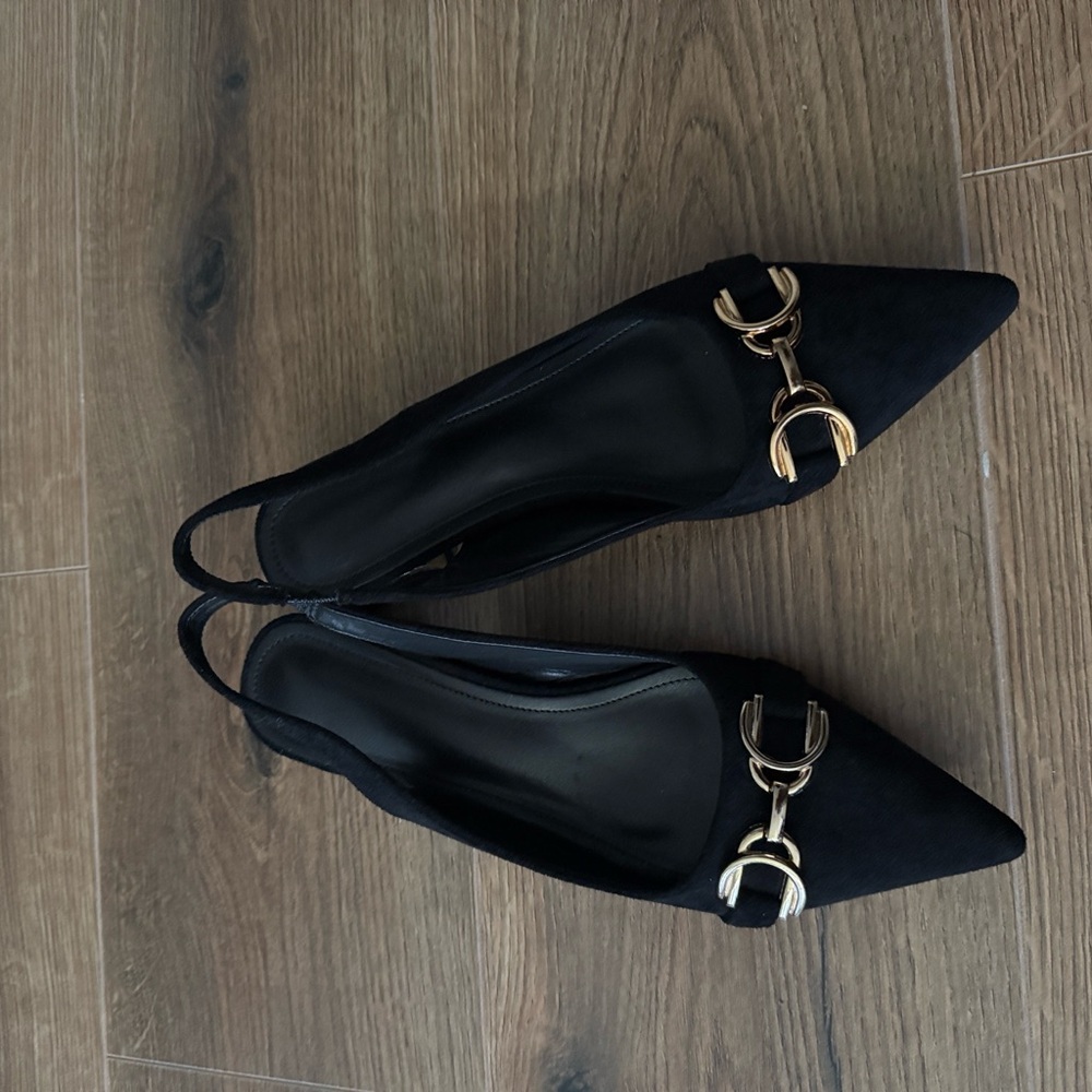 Chic Black Slingback Heels with Gold Accents